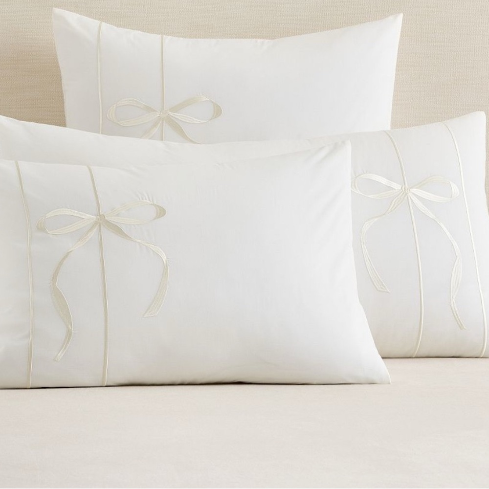 Pottery Barn Monique Lhuillier Nell Embroidered Bow Sham in White
